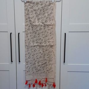 Tan floral scarf with tassels